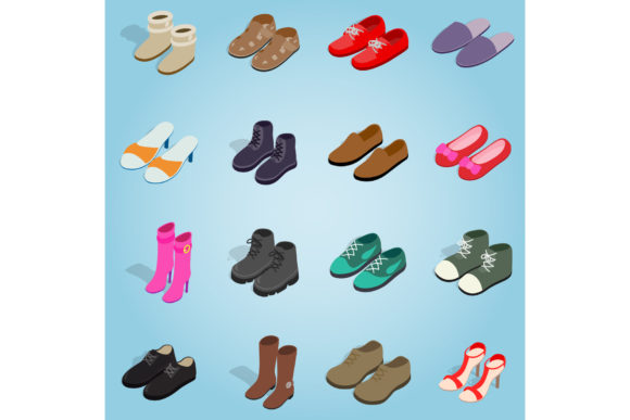 Elevating Digital Interfaces with Isometric 3D Shoe Set Icons