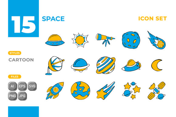 Elevating Digital Storytelling with Space Icon Set Cartoon Style 01
