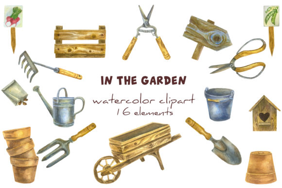 Gardening Tools Watercolor Sublimation Designs