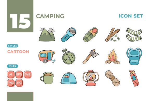 Integrating Camping Icon Set Cartoon Style 01 into Professional Design Workflows