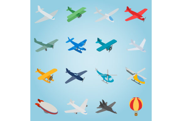 Isometric 3D Aviation Icons for Modern UI