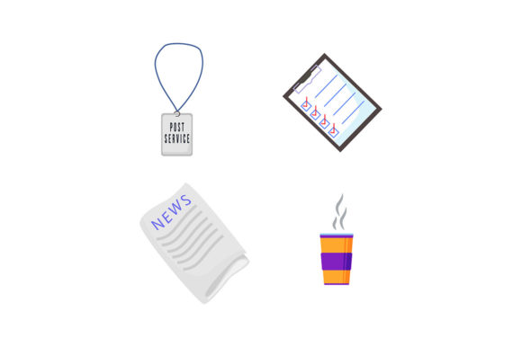 Mail Courier Equipment Flat Color Set for Designers