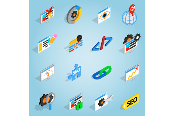 Strategic Visual Communication with Isometric 3D SEO Set Icons