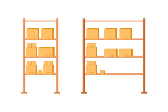 Streamlining Visual Logistics with a Warehouse Shelves Flat Color Object Set