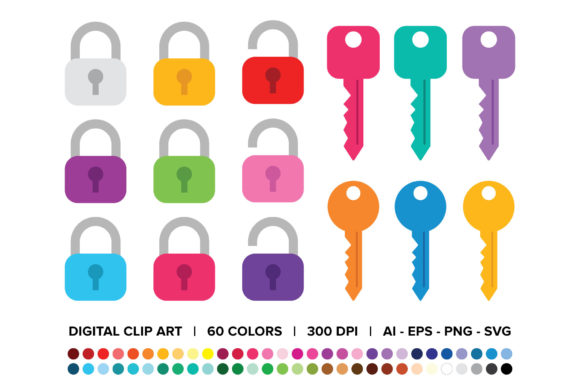 Unlock Design Potential with This Lock Key Clip Art Set